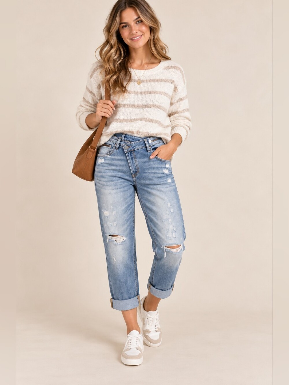 RISEN Women's Crossover Boyfriend Jeans Slim Straight Cuffed Medium HR 11/30 NEW